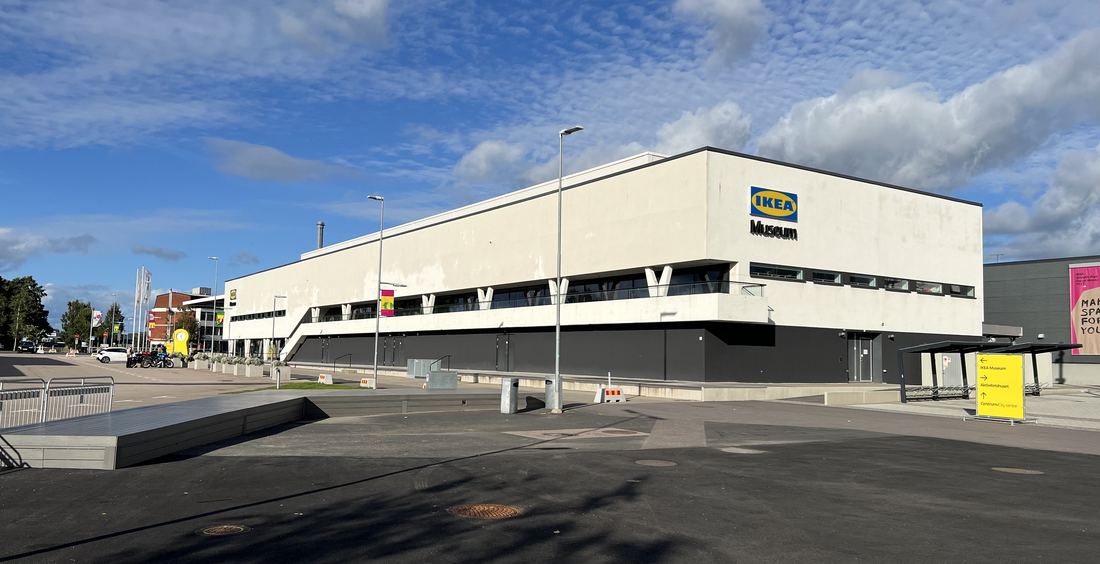 Exterior of the IKEA Museum in Älmhult, Sweden, housed in the first IKEA store building